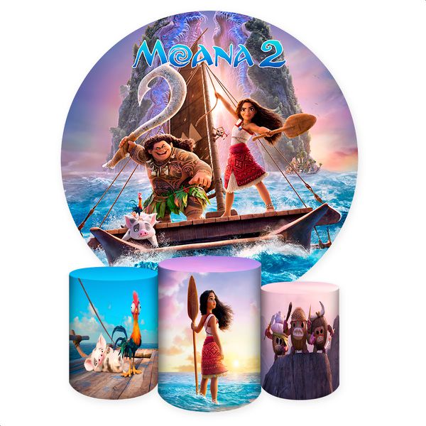 Capa Painel + Trio Capas Cilindros Sublimados Tema Moana 2248