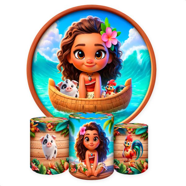 Capa Painel + Trio Capas Cilindros Sublimados Tema Moana 2050