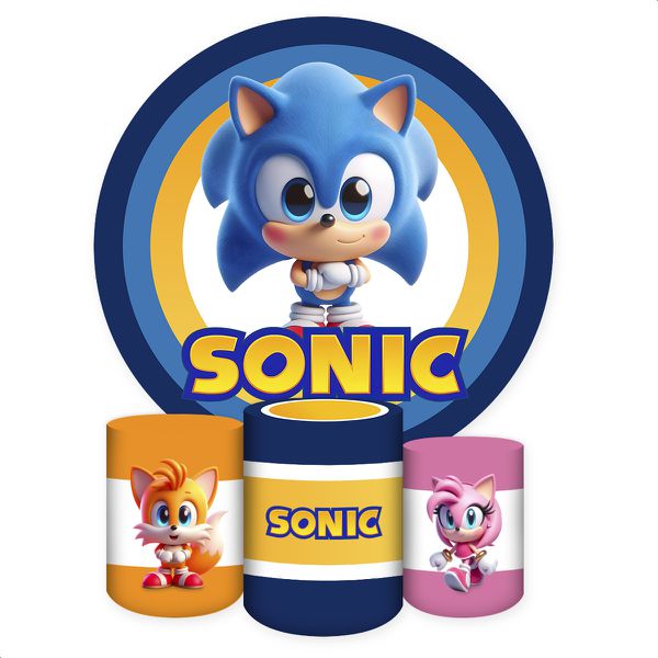 Capa Painel + Trio Capas Cilindros Sublimados Tema Sonic 5187