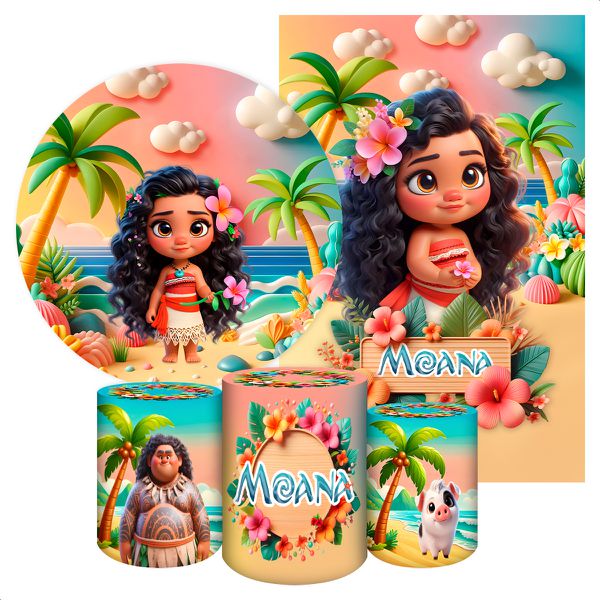 Kit 5 Peças Capa Redonda + Capa Retangular + Trio Capas Cilindros Sublimados Tema Moana 2052