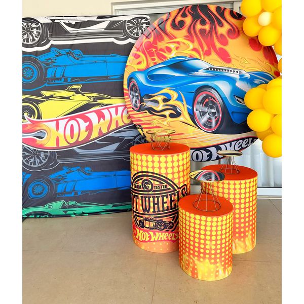 Kit 5 Peças Capa Redonda + Capa Retangular + Trio Capas Cilindros Sublimados Tema Hot Wheels 2568