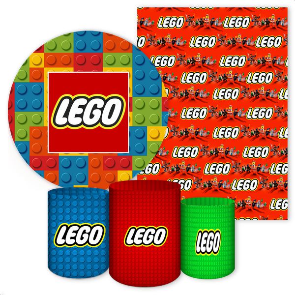 Kit 5 Peças Capa Redonda + Capa Retangular + Trio Capas Cilindros Sublimados Tema Lego 4035