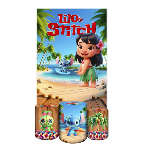 Capa Retangular + Trio Capas Cilindros Sublimados Tema lilo e stitch 5094