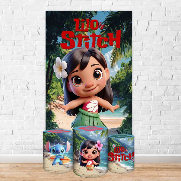 Capa Retangular + Trio Capas Cilindros Sublimados Tema lilo e stitch 5095