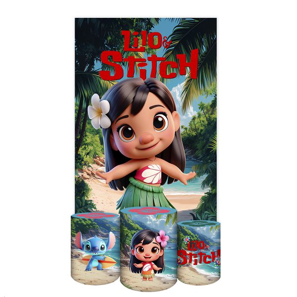 Capa Retangular + Trio Capas Cilindros Sublimados Tema lilo e stitch 5095