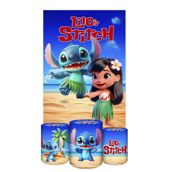 Capa Retangular + Trio Capas Cilindros Sublimados Tema lilo stitch 5096