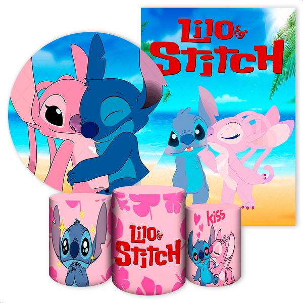Kit 5 Peças Capa Redonda + Capa Retangular + Trio Capas Cilindros Sublimados Tema Lilo e Stitch