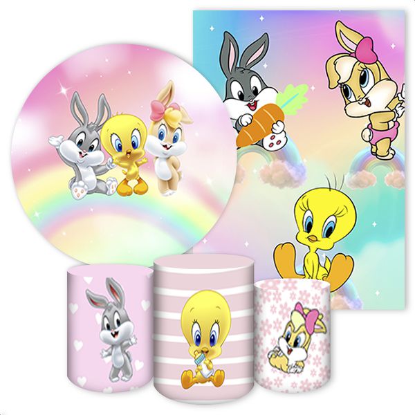 Kit 5 Peças Capa Redonda + Capa Retangular + Trio Capas Cilindros Sublimados Tema Looney Tunes 4000