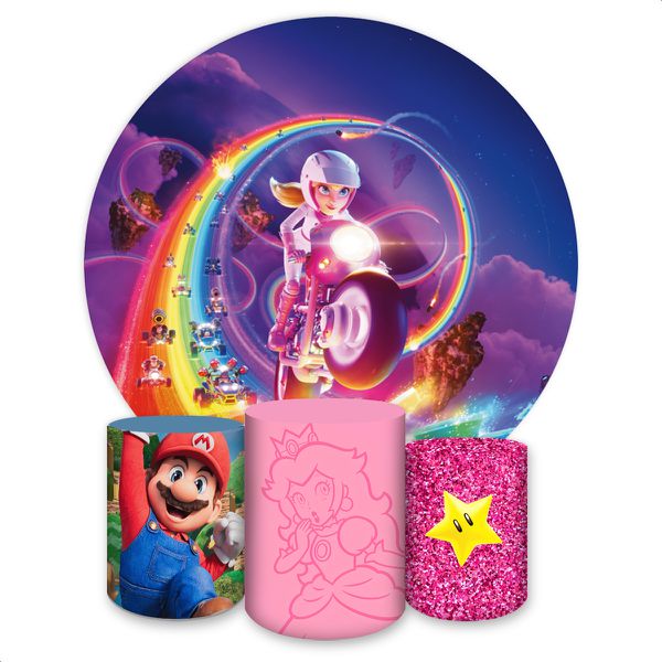 Capa Painel + Trio Capas Cilindros Sublimados Tema Super Mario/ Princesa Peach 4510