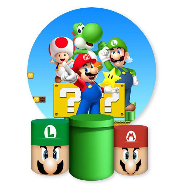 Capa Painel + Trio Capas Cilindros Sublimados Tema Mario Bros 739