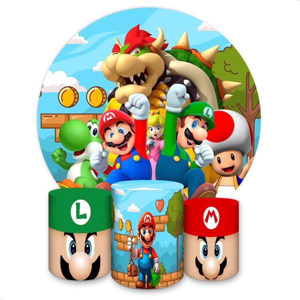Capa Painel + Trio Capas Cilindros Sublimados Tema Super Mario 4016