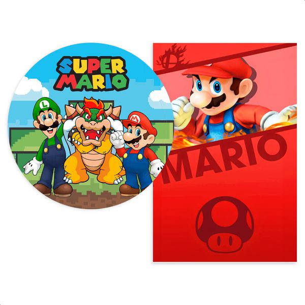 Capa Painel Retangular + Capa Painel Redondo Sublimado Tema Super Mario 4014