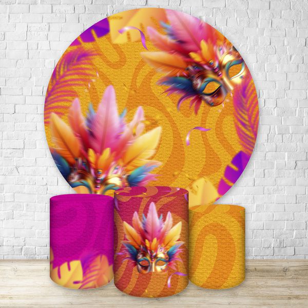 Kit Capa Painel Redondo + Trio Capas Cilindros Sublimados Tema Carnaval 4627