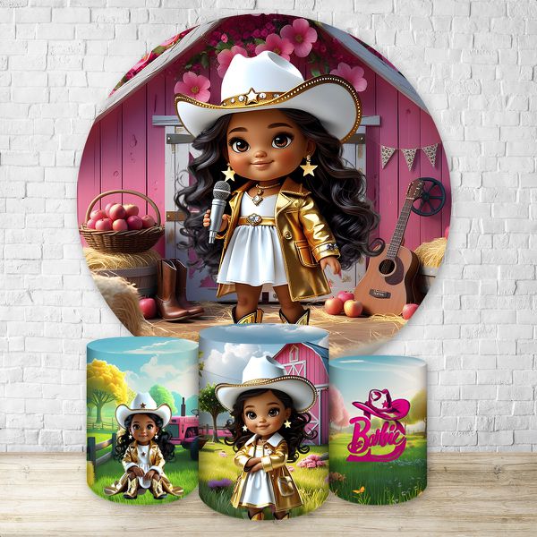 Kit Capa Painel + Trio Capas Cilindros Sublimados Tema Barbie Boiadeira 4637