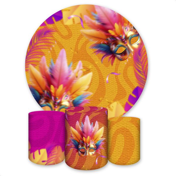 Kit Capa Painel Redondo + Trio Capas Cilindros Sublimados Tema Carnaval 4627