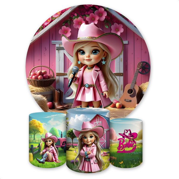 Kit Capa Painel + Trio Capas Cilindros Sublimados Tema Barbie Boiadeira 4636