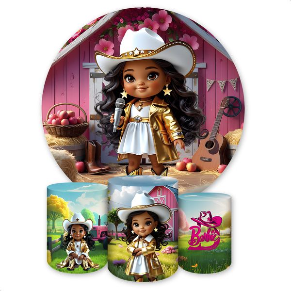 Kit Capa Painel + Trio Capas Cilindros Sublimados Tema Barbie Boiadeira 4637