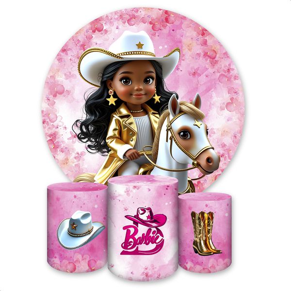 Kit Capa Painel + Trio Capas Cilindros Sublimados Tema Barbie Boiadeira 4638