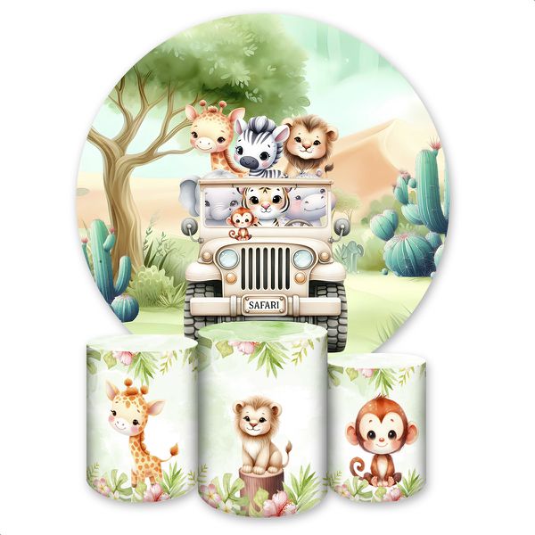 Kit Capa Painel Redondo + Trio Capas Cilindros Sublimados Tema Safari 4641