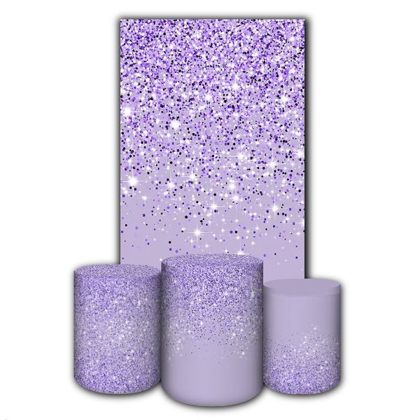 Capa Retangular + Trio Capas Cilindros Sublimados Tema Glitter Lilas 073