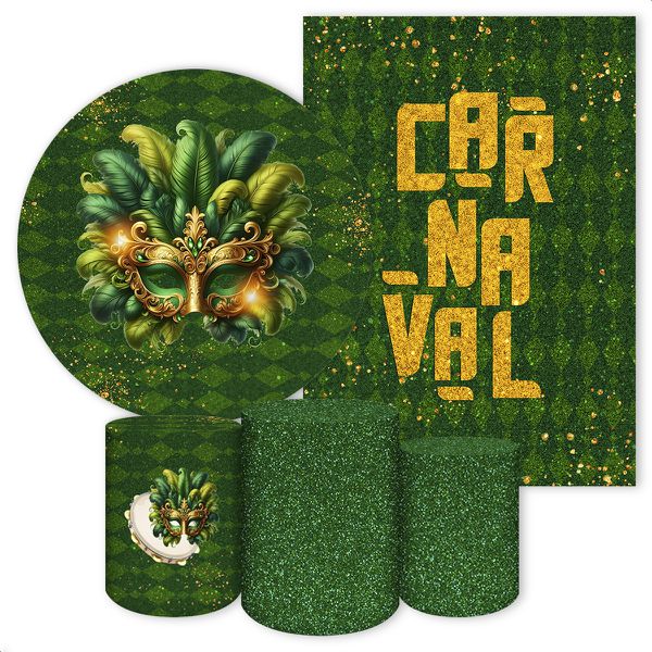 Kit 5 Peças Capa Redonda + Capa Retangular + Trio Capas Cilindros Sublimados Tema Carnaval 4625