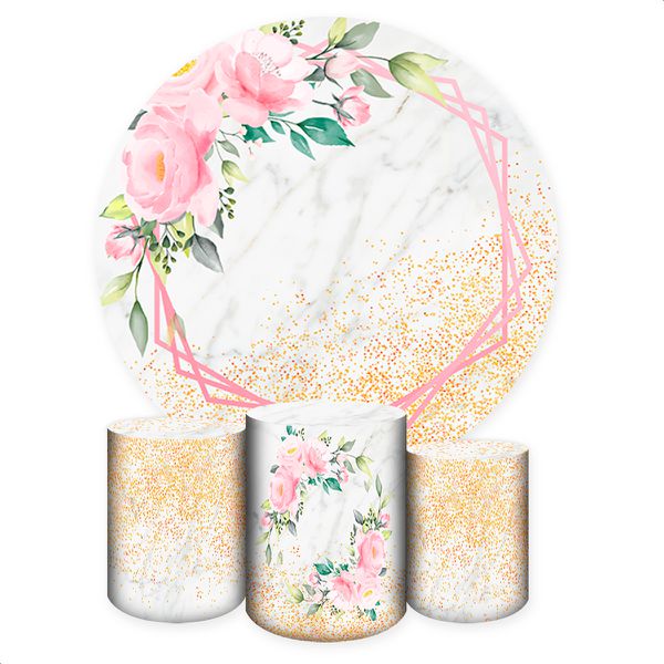 Kit Capa Painel Redondo + Trio Capas Cilindros Sublimados Tema Flores 1321