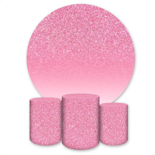Capa Painel + Trio Capas Cilindros Sublimados Tema Glitter Rosa 1335