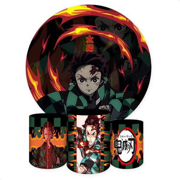 Capa Painel + Trio Capas Cilindros Sublimados Tema Kimetsu No Yaiba 1501