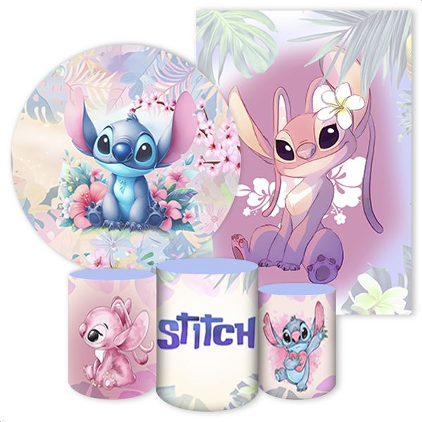Kit 5 Peças Capa Redonda + Capa Retangular + Trio Capas Cilindros Sublimados Tema Lilo Stich 201
