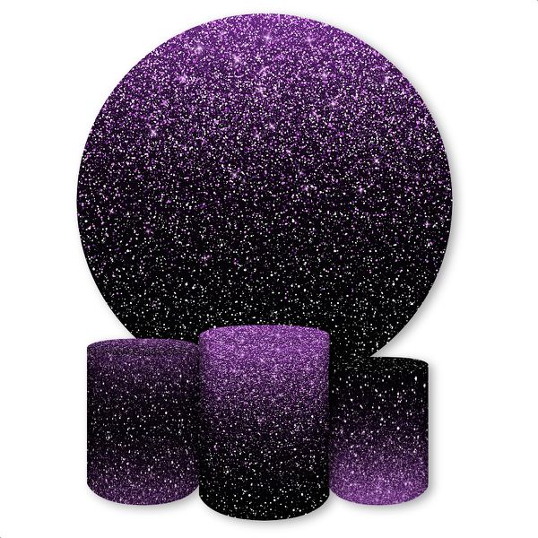 Capa Painel + Trio Capas Cilindros Sublimados Tema Glitter Roxo 2143