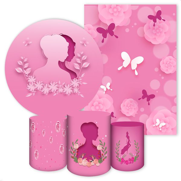 Kit 5 Peças Capa Redonda + Capa Retangular + Trio Capas Cilindros Sublimados Tema Dia da Mulher 2169
