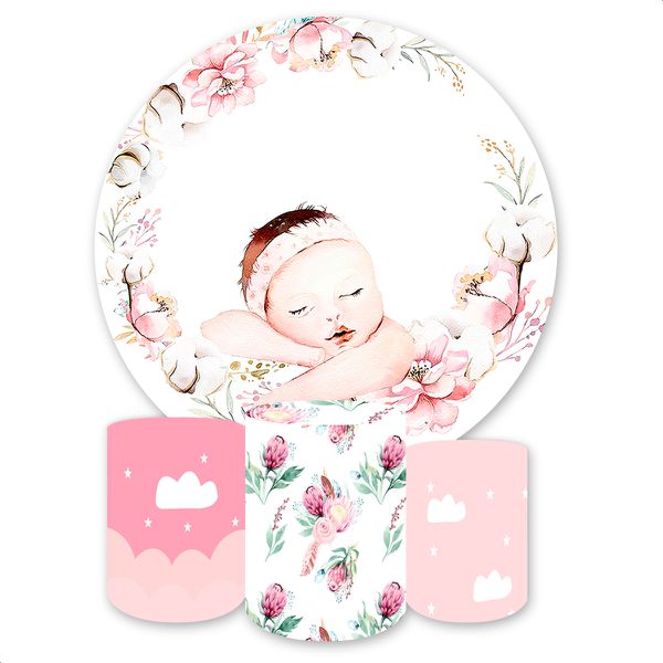 Capa Painel + Trio Capas Cilindros Sublimados Tema Cha de Bebe 2675