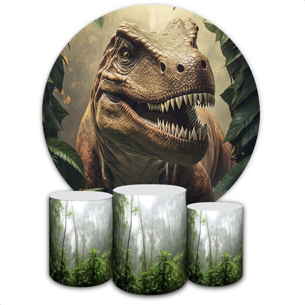 Kit Capa Painel Redondo + Trio Capas Cilindros Sublimados Tema Dinossauro 3113