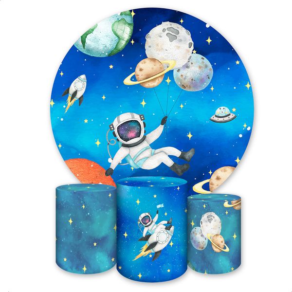 Capa Painel + Trio Capas Cilindros Sublimados Tema Astronauta 345