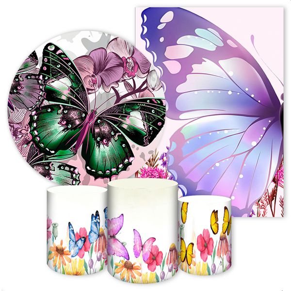 Kit 5 Peças Capa Redonda + Capa Retangular + Trio Capas Cilindros Sublimados Tema Borboleta 356