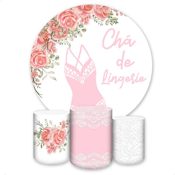 Capa Painel + Trio Capas Cilindros Sublimados Tema Chá de Lingerie 379