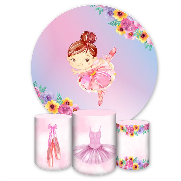 Kit Capa Painel Redondo + Trio Capas Cilindros Sublimados Tema Bailarina 4058