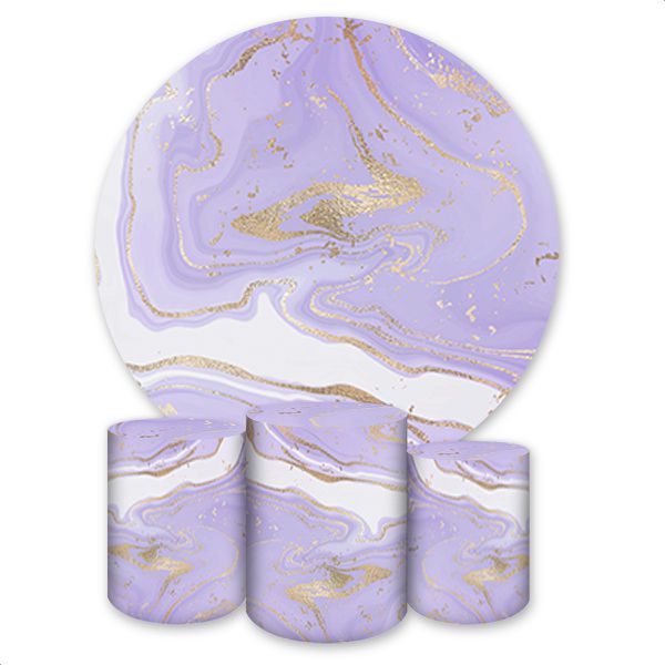 Kit Capa Painel Redondo + Trio Capas Cilindros Sublimados Tema Marmorizado Lilas 4107