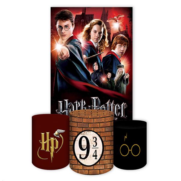 Capa Retangular + Trio Capas Cilindros Sublimados Tema Harry Potter 4109