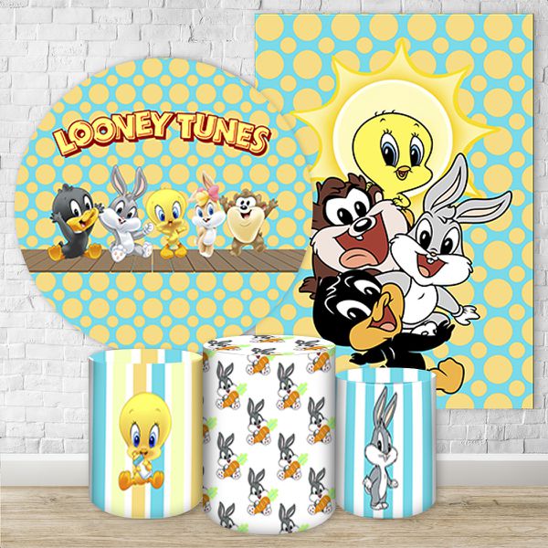 Kit 5 Peças Capa Redonda + Capa Retangular + Trio Capas Cilindros Sublimados Tema Baby Looney Tunes 4119