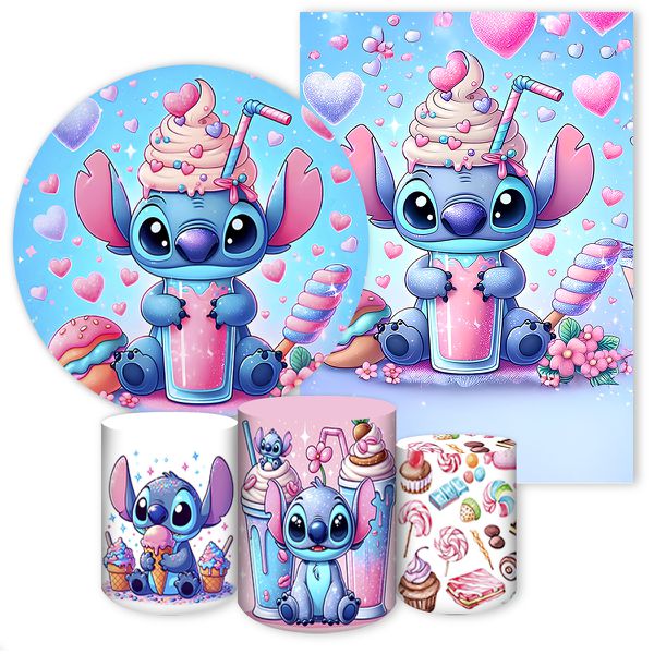 Kit 5 Peças Capa Redonda + Capa Retangular + Trio Capas Cilindros Sublimados Tema Lilo Stich 4124 