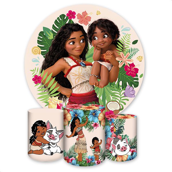 Kit Capa Painel Redondo + Trio Capas Cilindros Sublimados Tema Moana 4139