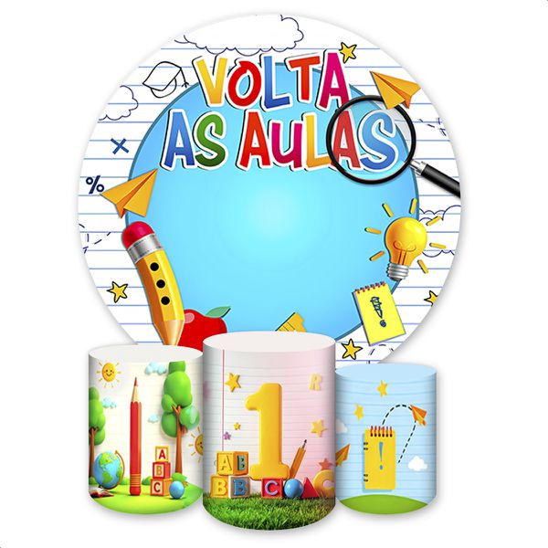 Capa Painel + Trio Capas Cilindros Sublimados Volta as Aulas 4143