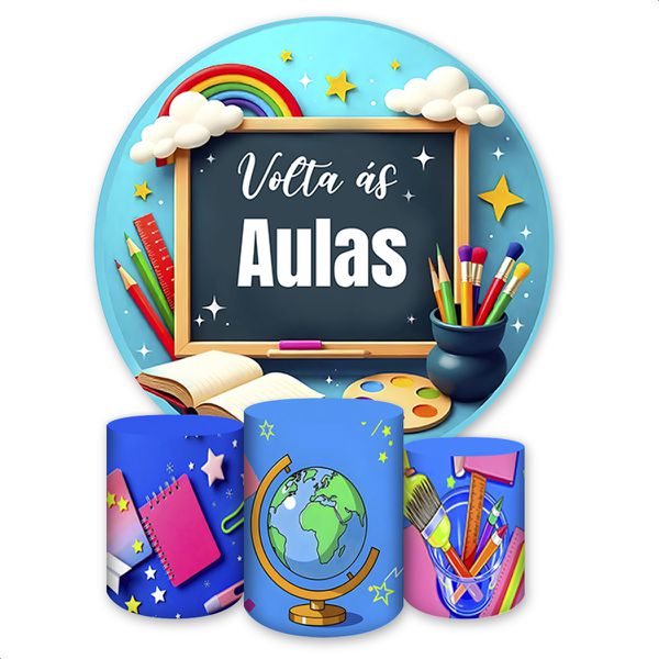 Capa Painel + Trio Capas Cilindros Sublimados Volta as Aulas 4144