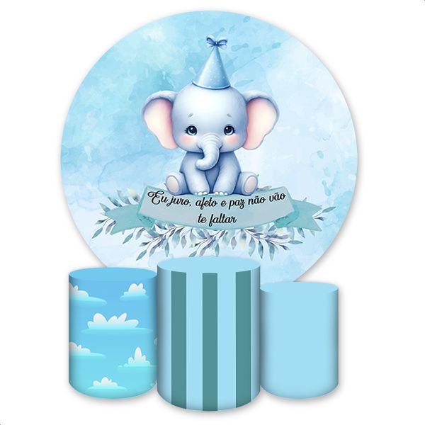 Kit Capa Painel Redondo + Trio Capas Cilindros Sublimados Tema Chá Revelação 4149