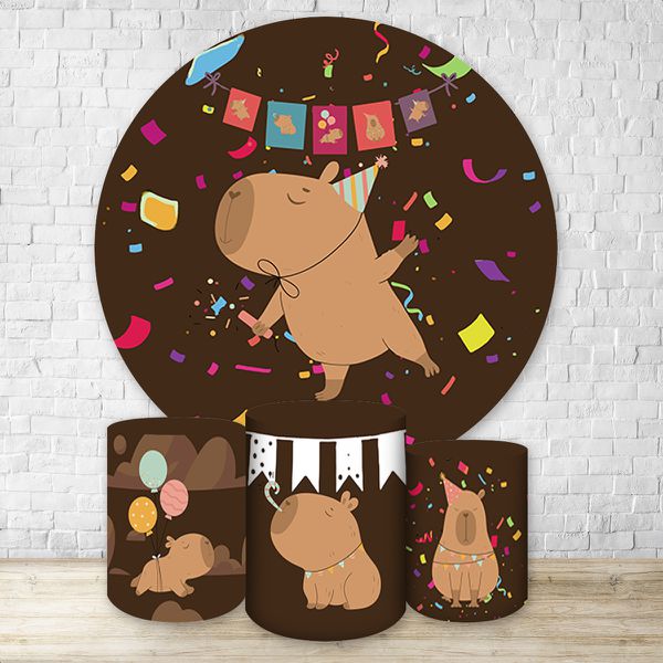 Kit Capa Painel + Trio Capas Cilindros Sublimados Tema Capivara 4160