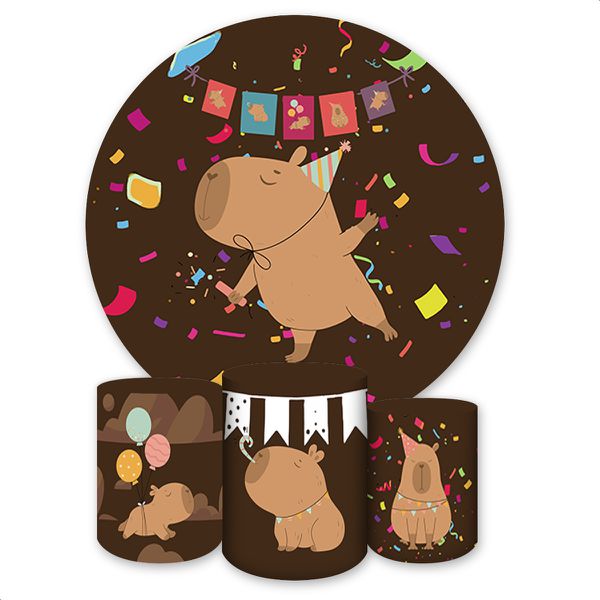 Kit Capa Painel + Trio Capas Cilindros Sublimados Tema Capivara 4160