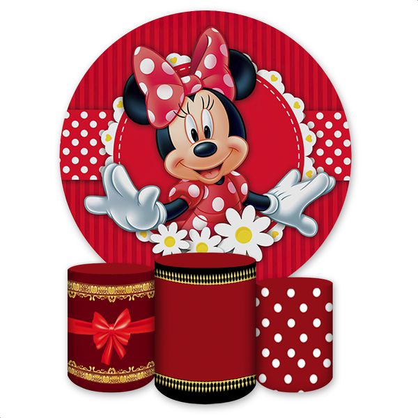 Capa Painel + Trio Capas Cilindros Sublimados Tema Minnie 4180