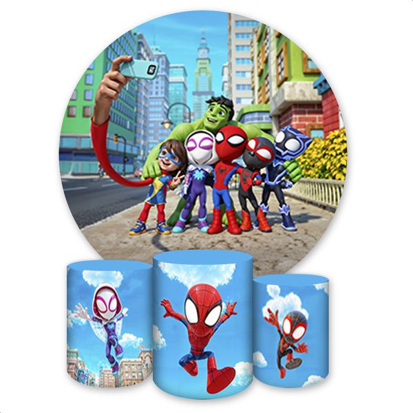 Kit Capa Painel Redondo + Trio Capas Cilindros Sublimados Tema Homem Aranha 4187