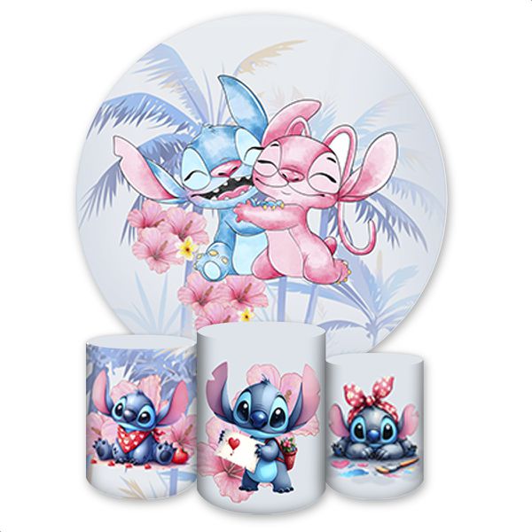 Kit Capa Painel Redondo + Trio Capas Cilindros Sublimados Tema Lilo Stich 4189 